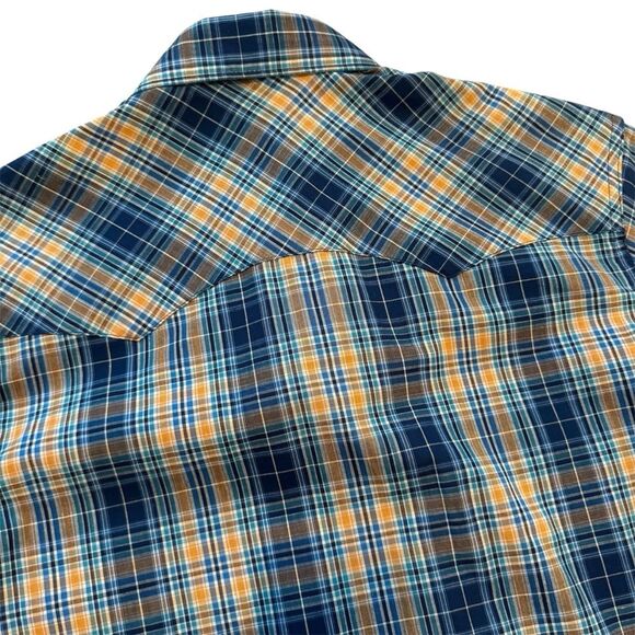 Wrangler Wrancher Men’s Short Sleeve Pearl Snap Plaid Shirt Blue Size M NWT - Picture 2 of 6